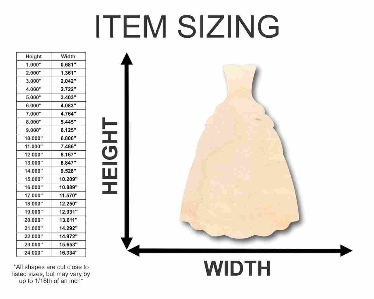 Unfinished Wood Bride Gown Shape - Wedding - Craft - up to 46" DIY