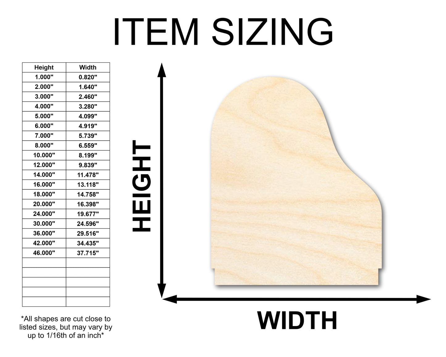 Unfinished Wood Grand Piano Shape - Craft - up to 46" DIY