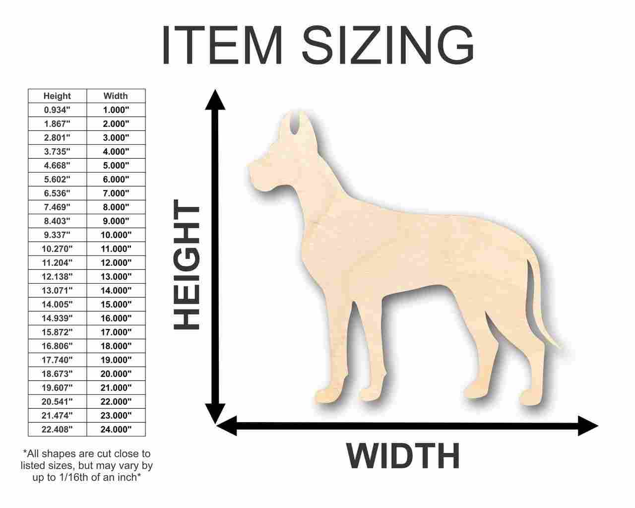Unfinished Wood Great Dane Dog Shape - Animal - Pet - Craft - up to 46" DIY