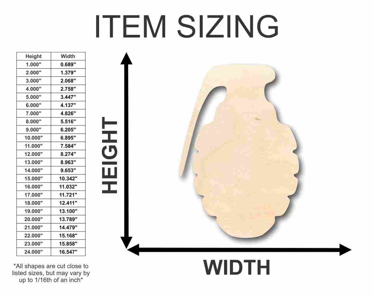 Unfinished Wood Grenade Shape - Military - Craft - up to 46" DIY