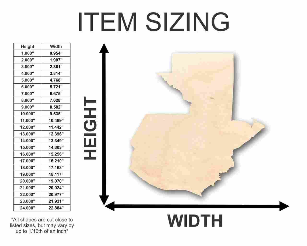 Unfinished Wood Guatemala Shape - Country - Craft - up to 46" DIY