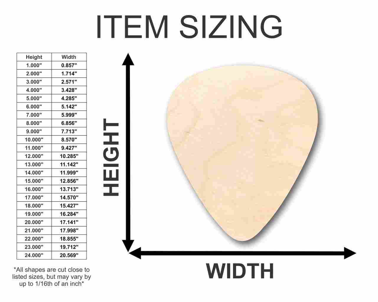 Unfinished Wood Guitar Pick Shape - Music - Craft - up to 46" DIY