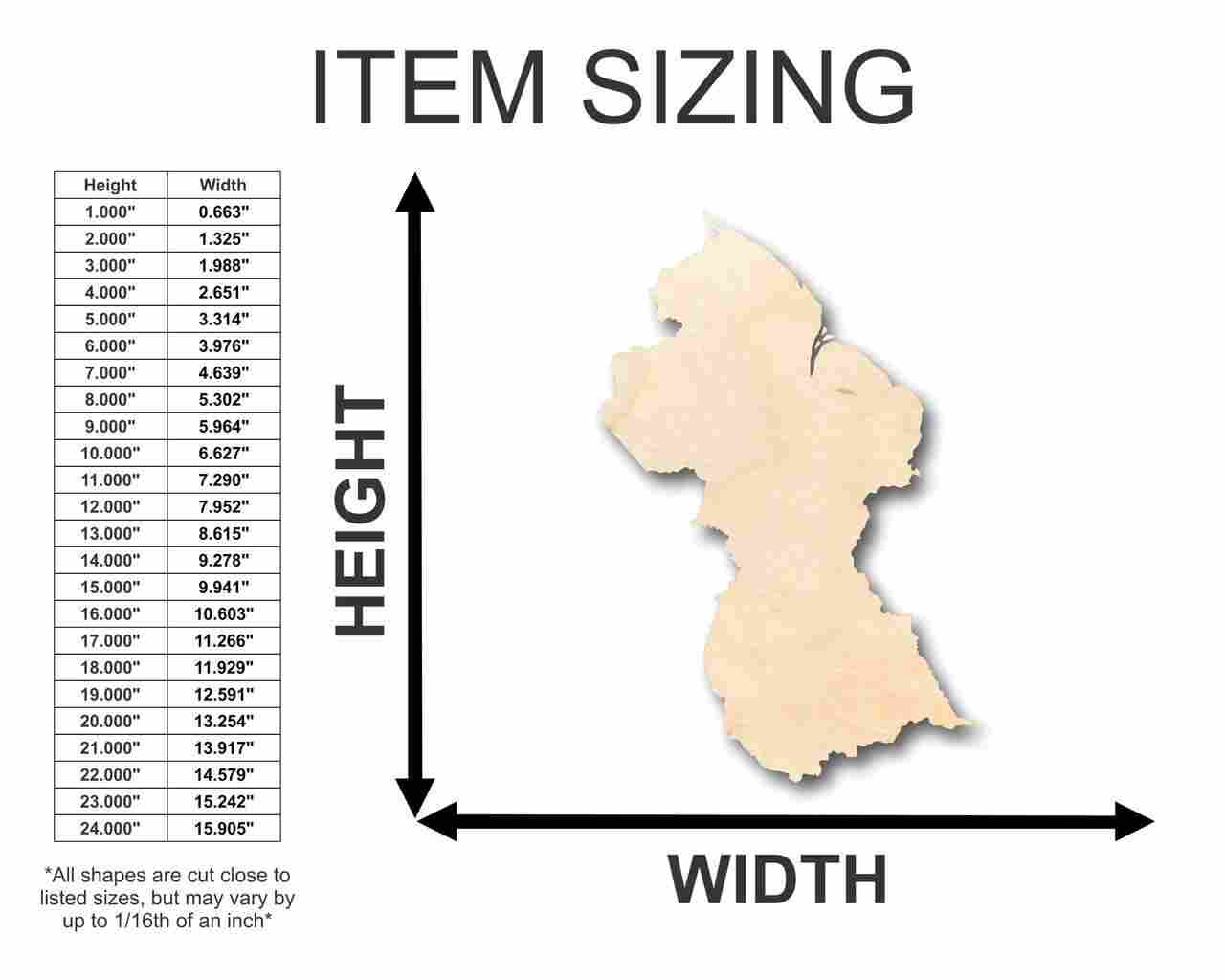 Unfinished Wood Guyana Shape - Country - Craft - up to 46" DIY