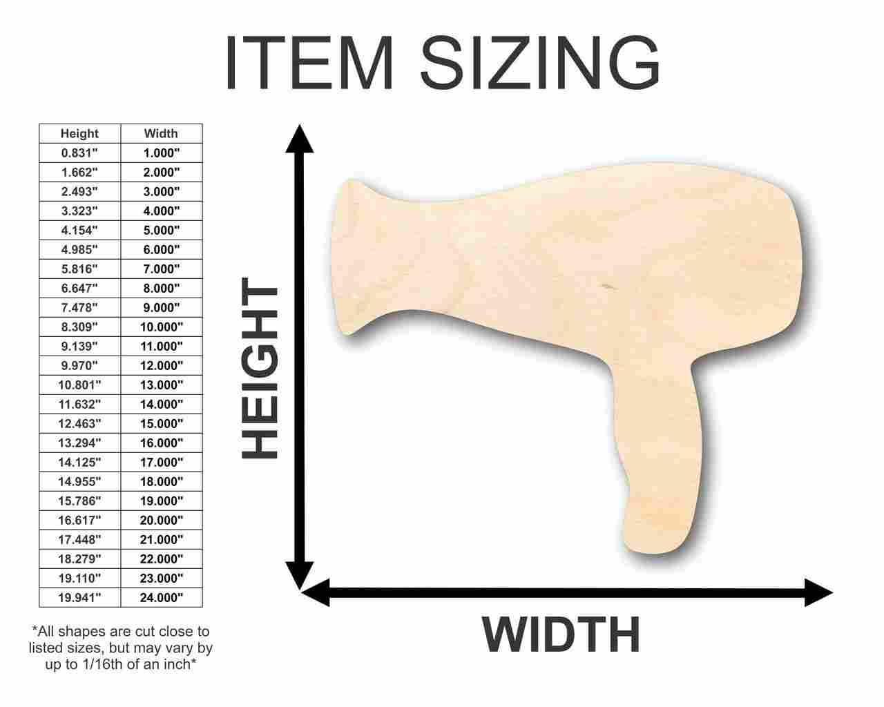 Unfinished Wood Hair Dryer Shape - Salon - Craft - up to 46" DIY