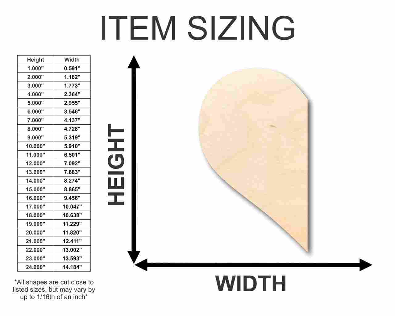 Unfinished Wood Cutout Craft Half Heart Shape up to 46" DIY Valentines day wedding shower