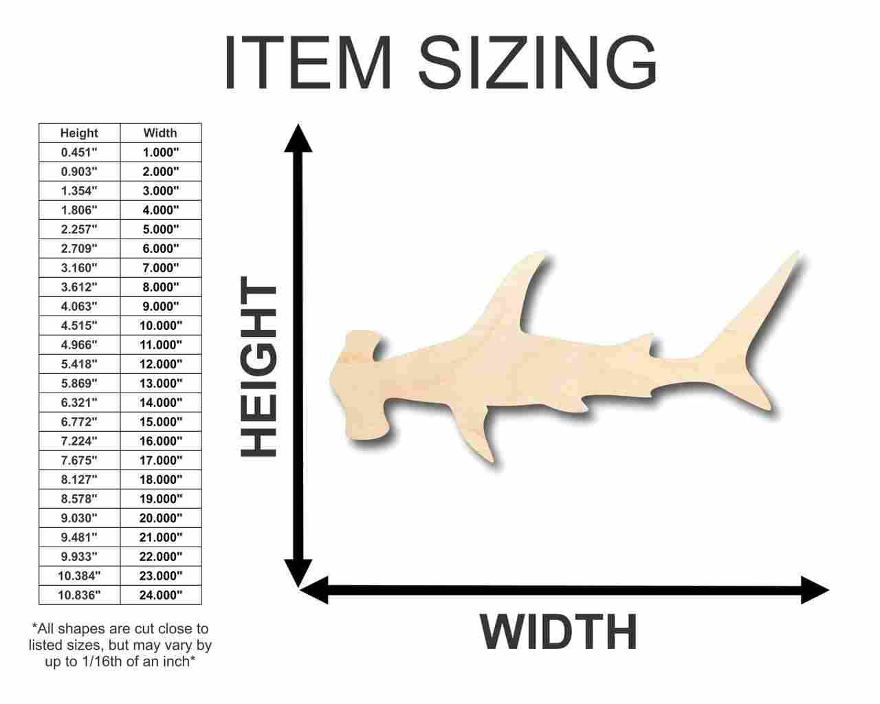 Unfinished Wood Hammerhead Shape - Ocean - Craft - up to 46" DIY