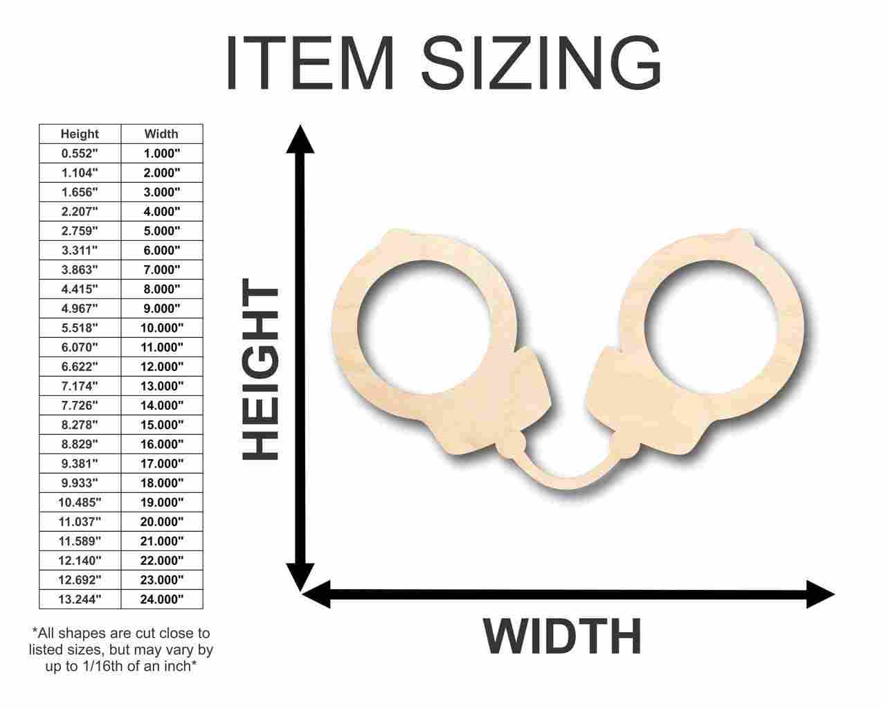 Unfinished Wood Handcuff Shape - Police - Law - Craft - up to 46" DIY