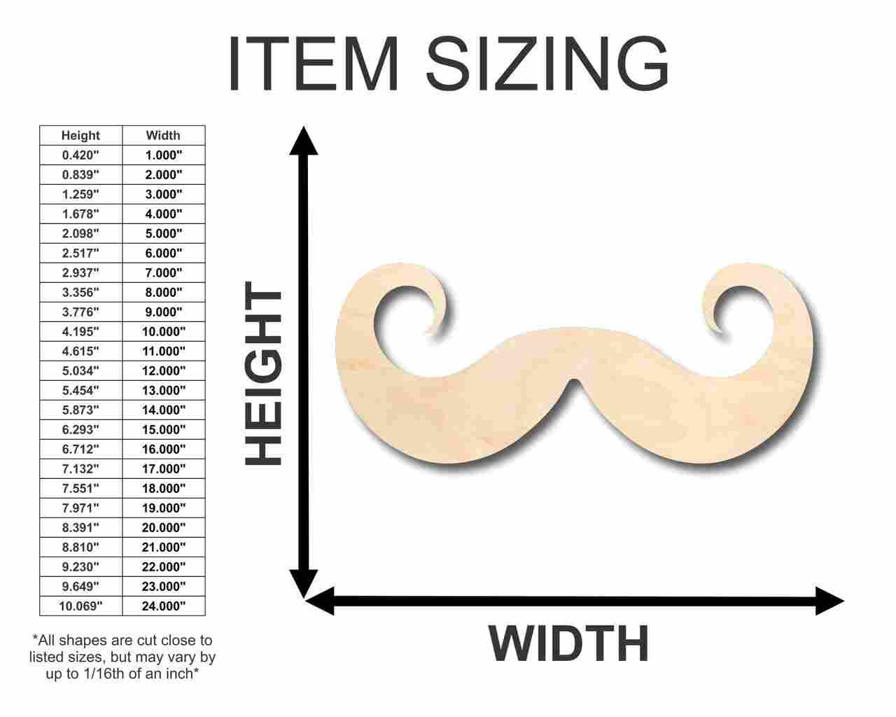 Unfinished Wood Handlebar Mustache Shape - Craft - up to 46" DIY