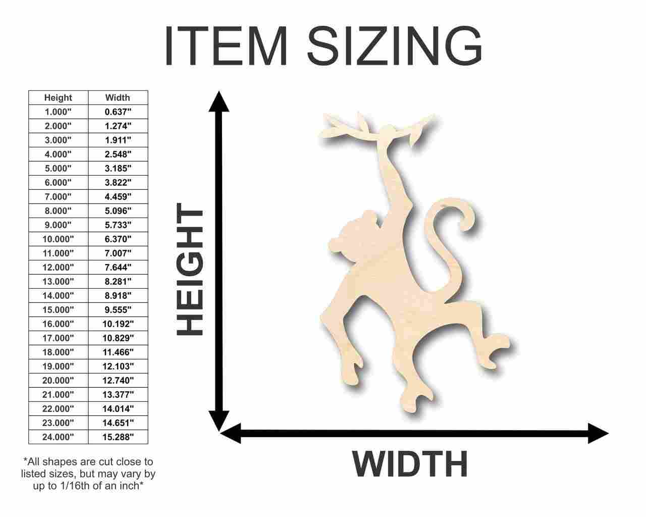 Unfinished Wood Monkey Hanging Shape - Animal - Wildlife - Craft - up to 46" DIY