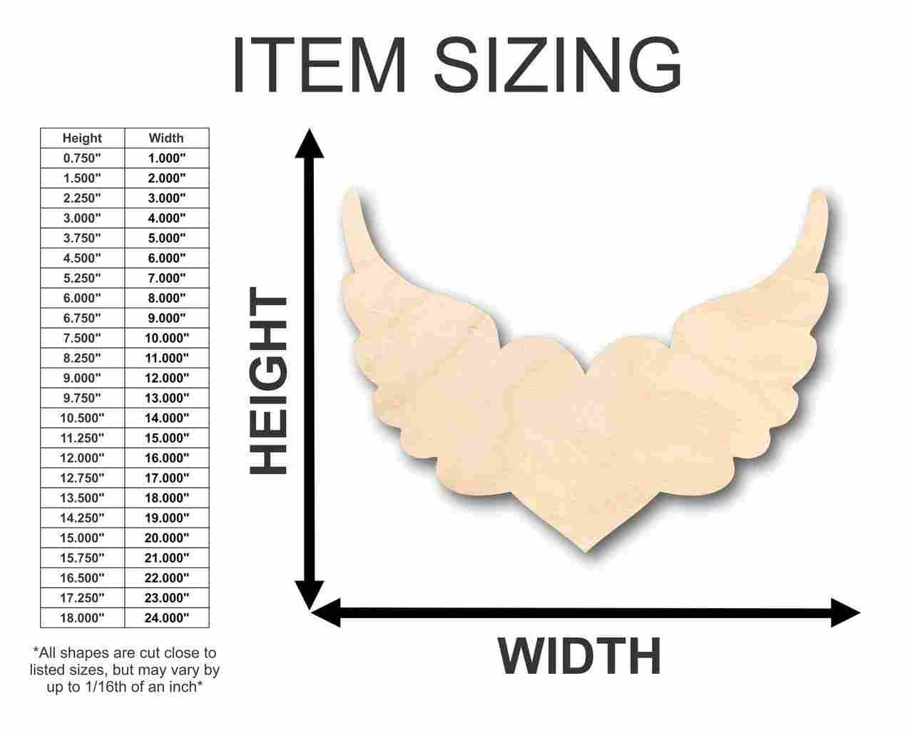 Unfinished Wood Cutout Craft Winged Heart Shape up to 46" DIY Valentines day wedding shower