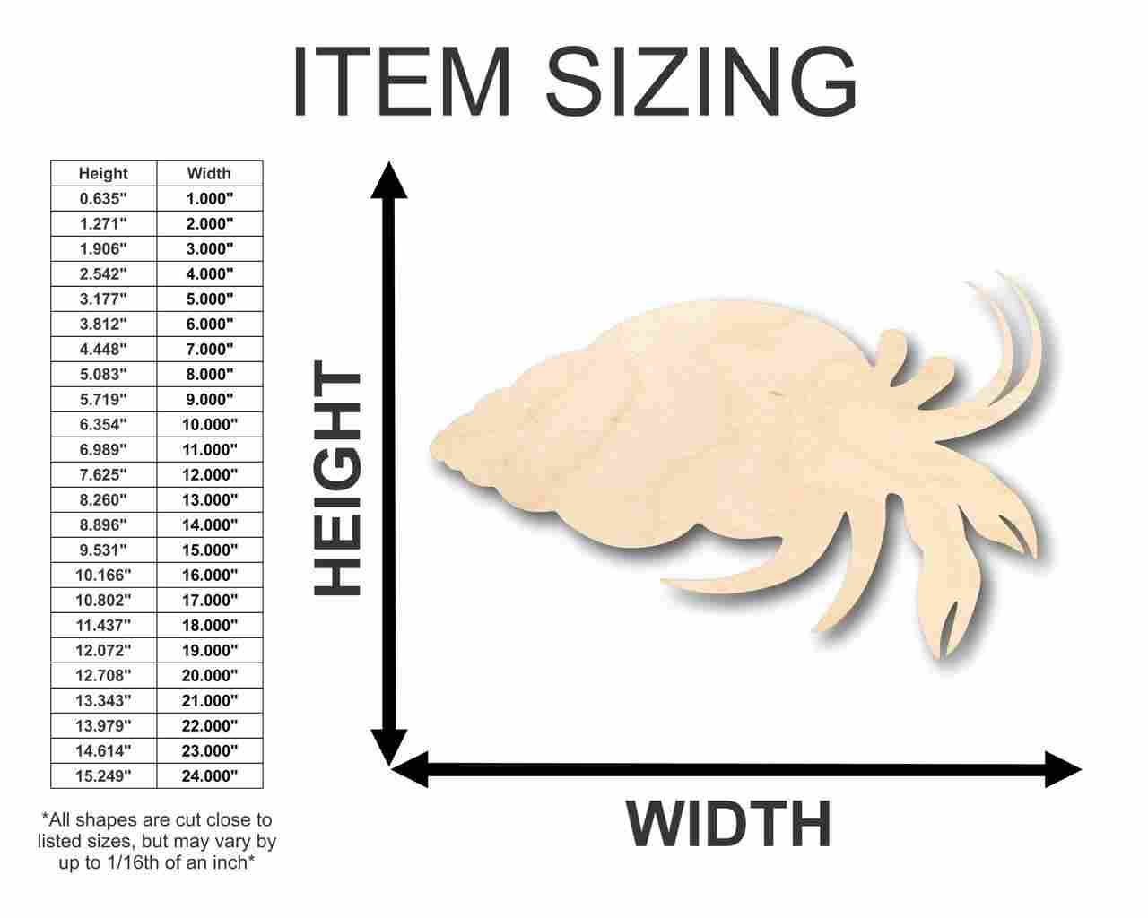 Unfinished Wood Hermit Crab Shape - Ocean - Beach - Nursery - Craft - up to 46" DIY