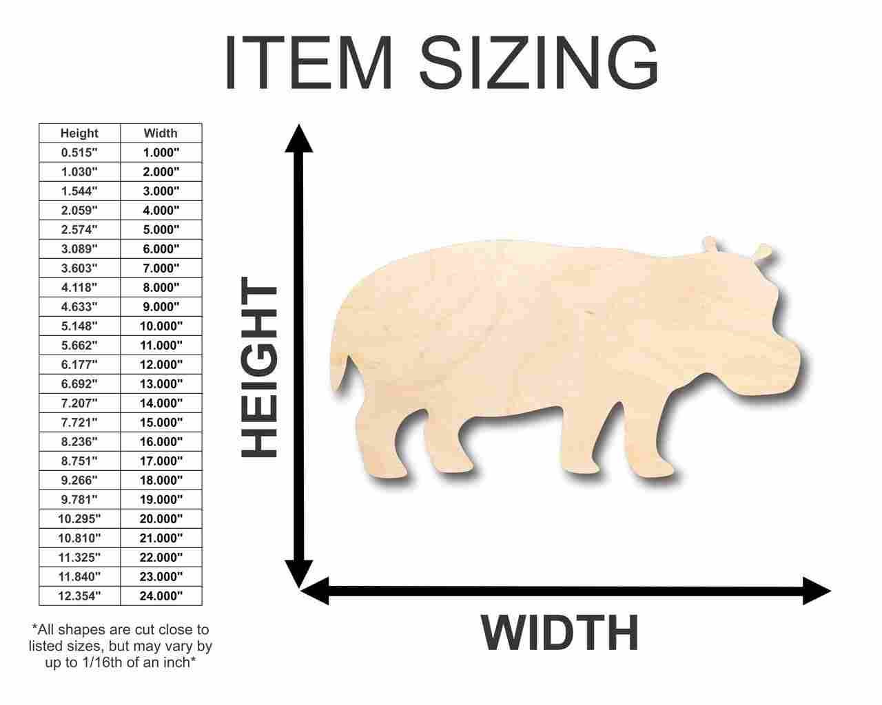 Unfinished Wood Hippo Shape - Animal - Wildlife - Craft - up to 46" DIY