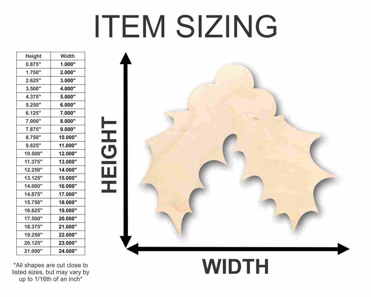 Unfinished Wood Christmas Holly Shape - Craft - up to 46" DIY