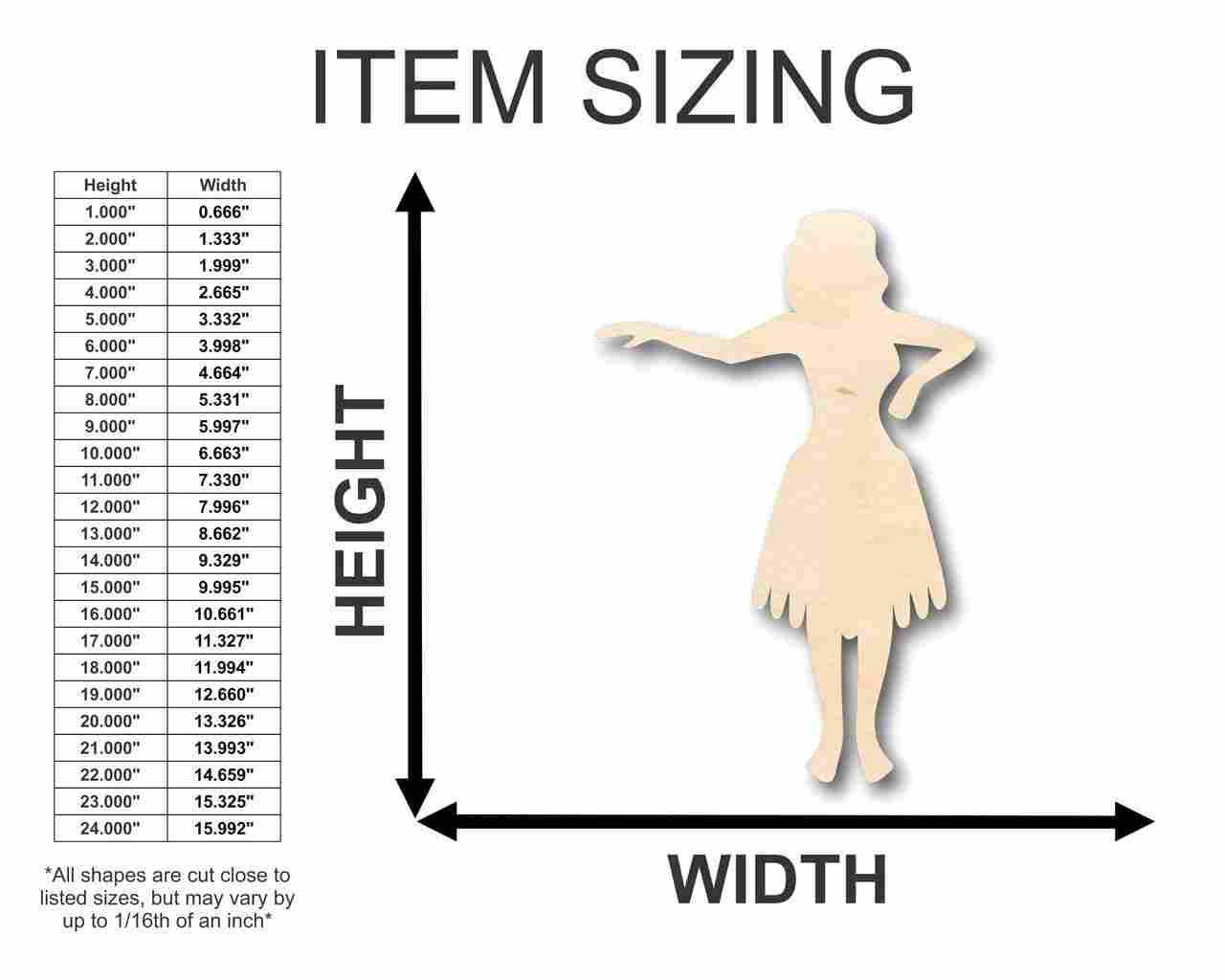 Unfinished Wood Hula Girl Shape - Hawaii - Craft- up to 46" DIY