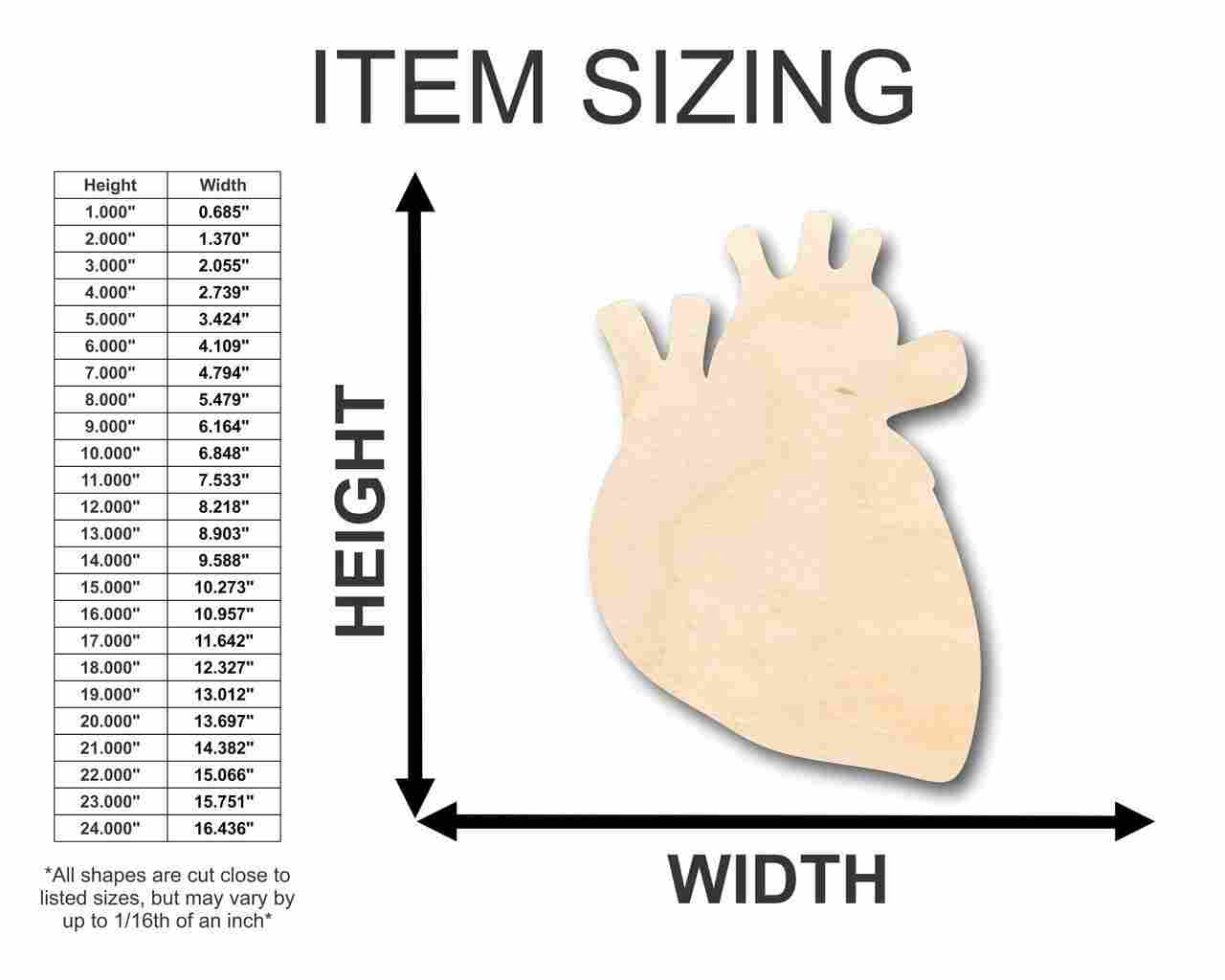 Unfinished Wood Human Heart Shape - Craft - up to 46" DIY