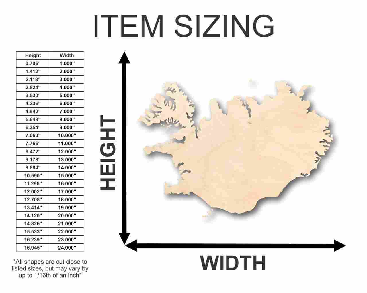 Unfinished Wood Iceland Shape - Country - Craft - up to 46" DIY