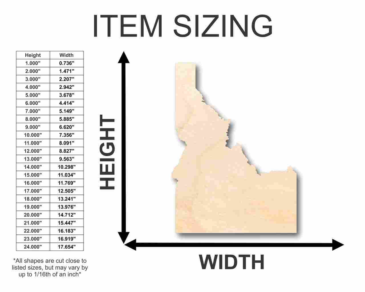 Unfinished Wood Idaho Shape - State - Craft - up to 46" DIY