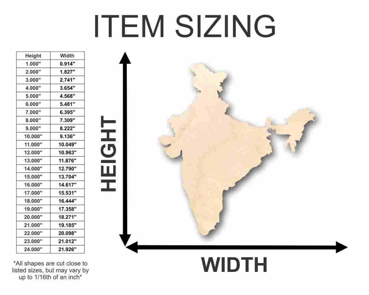 Unfinished Wood India Shape - Country - Craft - up to 46" DIY