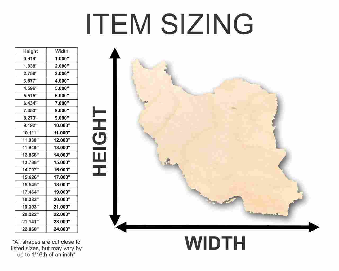 Unfinished Wood Iran Shape - Country - Craft - up to 46" DIY