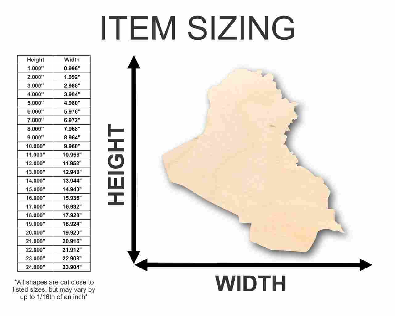 Unfinished Wood Iraq Shape - Country - Craft - up to 46" DIY