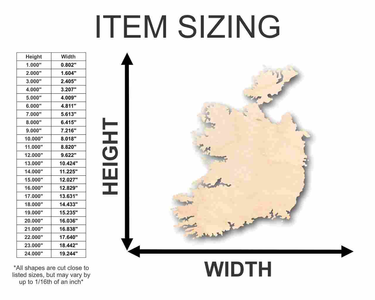 Unfinished Wood Ireland Shape - Country - Craft - up to 46" DIY