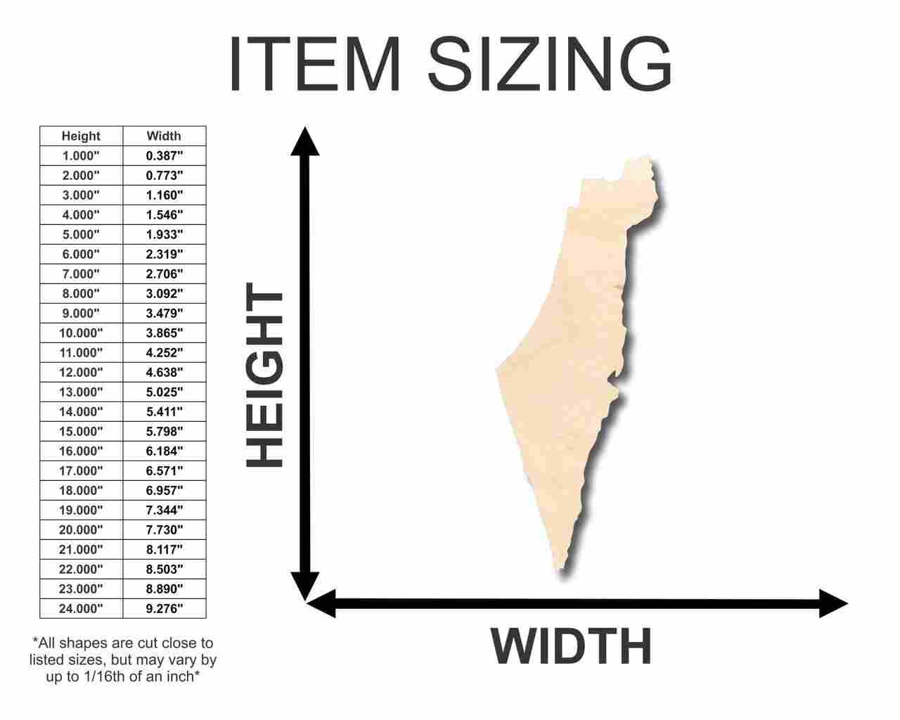 Unfinished Wood Israel Shape - Country - Craft - up to 46" DIY