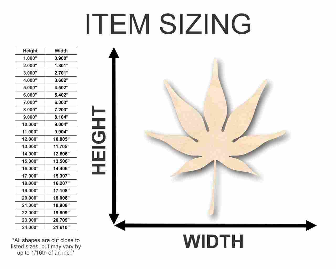 Unfinished Wood Japanese Maple Leaf Shape - Fall - Craft - up to 46" DIY