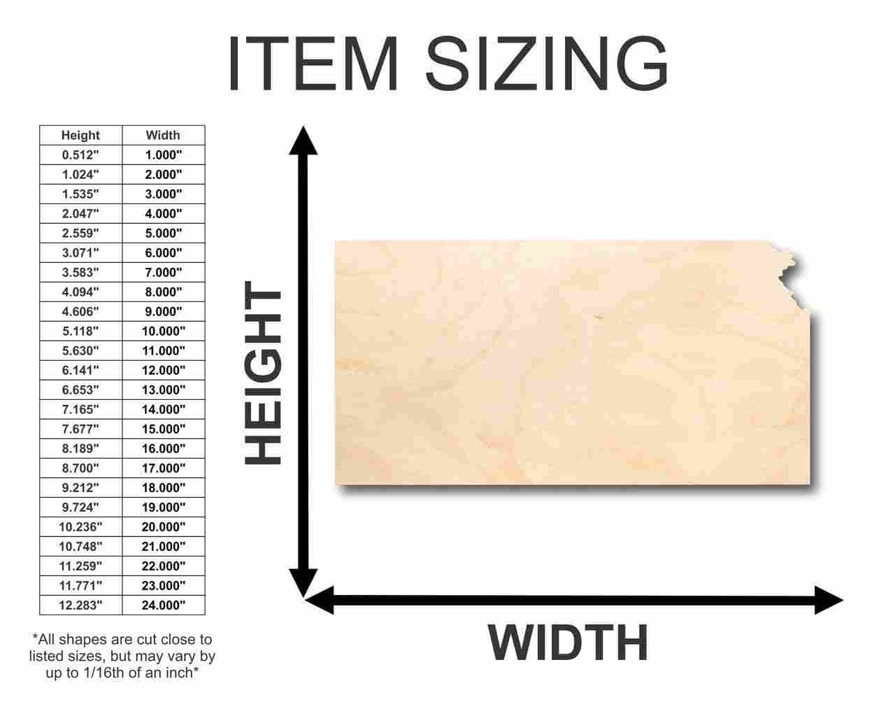 Unfinished Wood Kansas Shape - State - Craft - up to 46" DIY