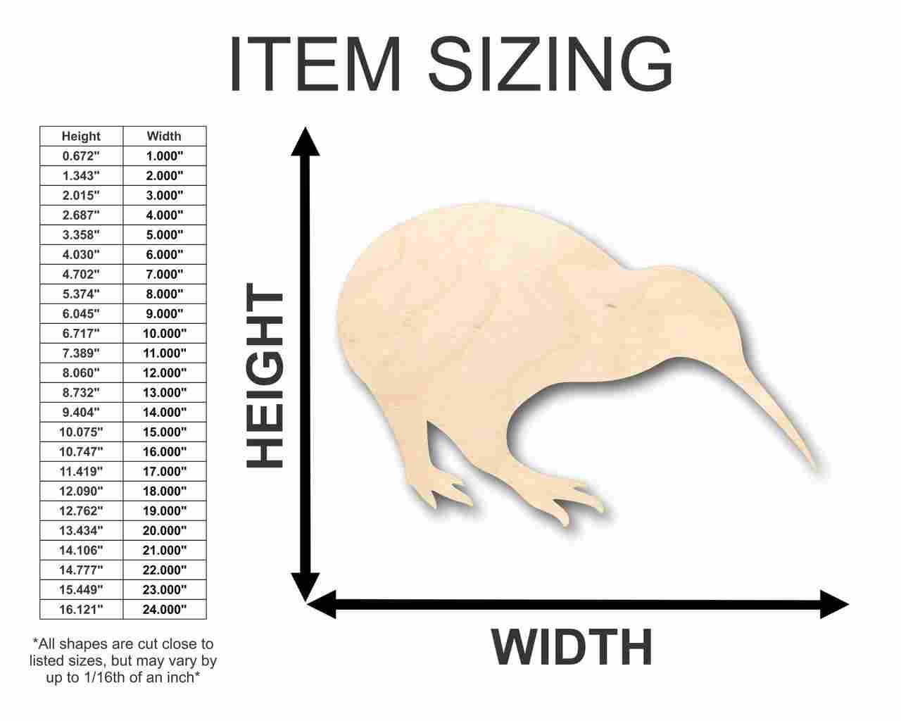 Unfinished Wood Kiwi Shape - New Zealand - Animal - Bird - Wildlife - Craft - up to 46" DIY