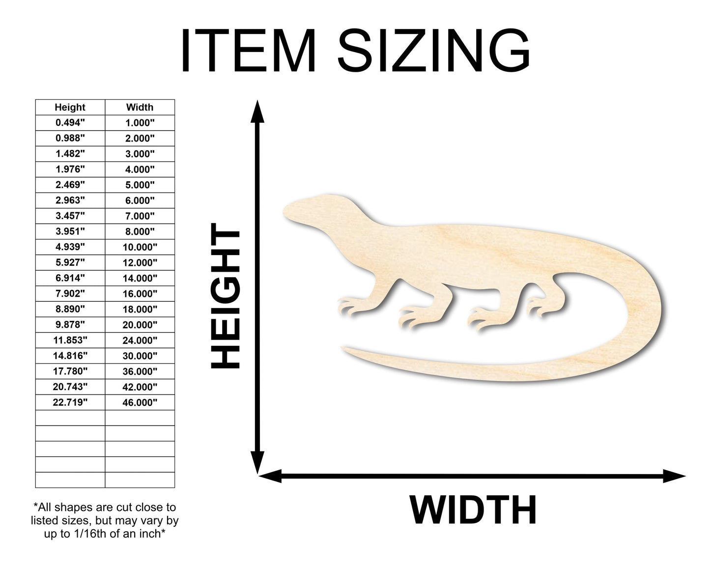 Unfinished Wood Komodo Dragon Shape - Craft - up to 46" DIY