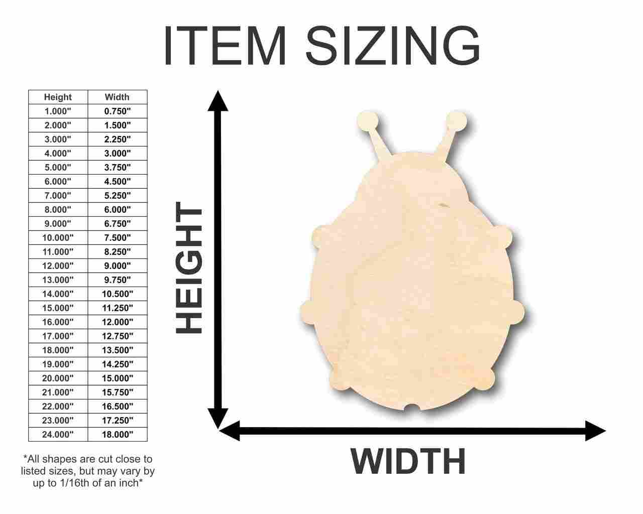 Unfinished Wood Ladybug Shape -Insect - Animal - Wildlife - Craft - up to 46" DIY