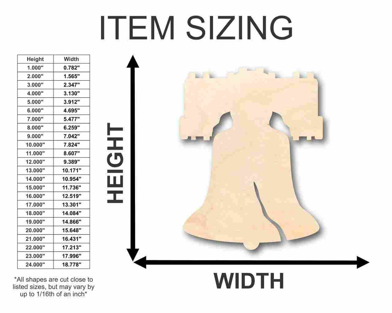 Unfinished Wood Liberty Bell Shape - Patriotic - 4th of July - Craft - up to 46" DIY