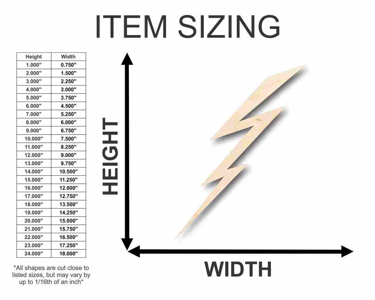 Unfinished Wood Lightning Shape - Weather - Craft - up to 46" DIY