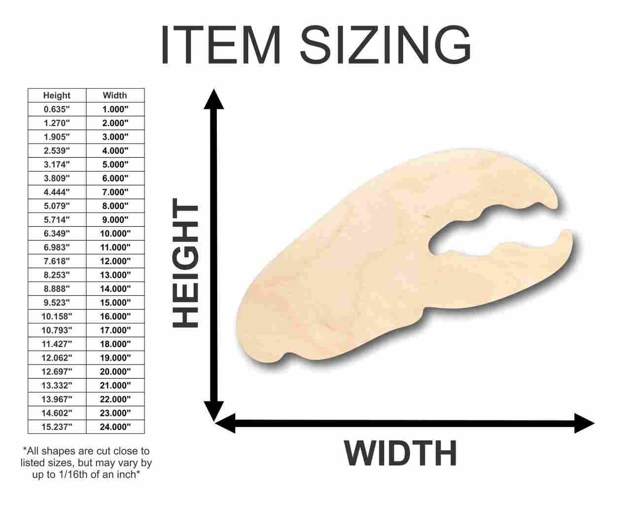 Unfinished Wood Lobster Claw Shape - Ocean - Nursery - Craft - up to 46" DIY