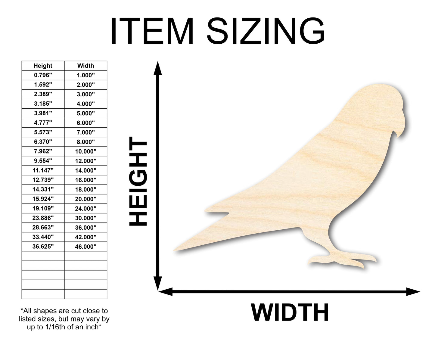 Unfinished Wood Love Bird Shape - Craft - up to 46"