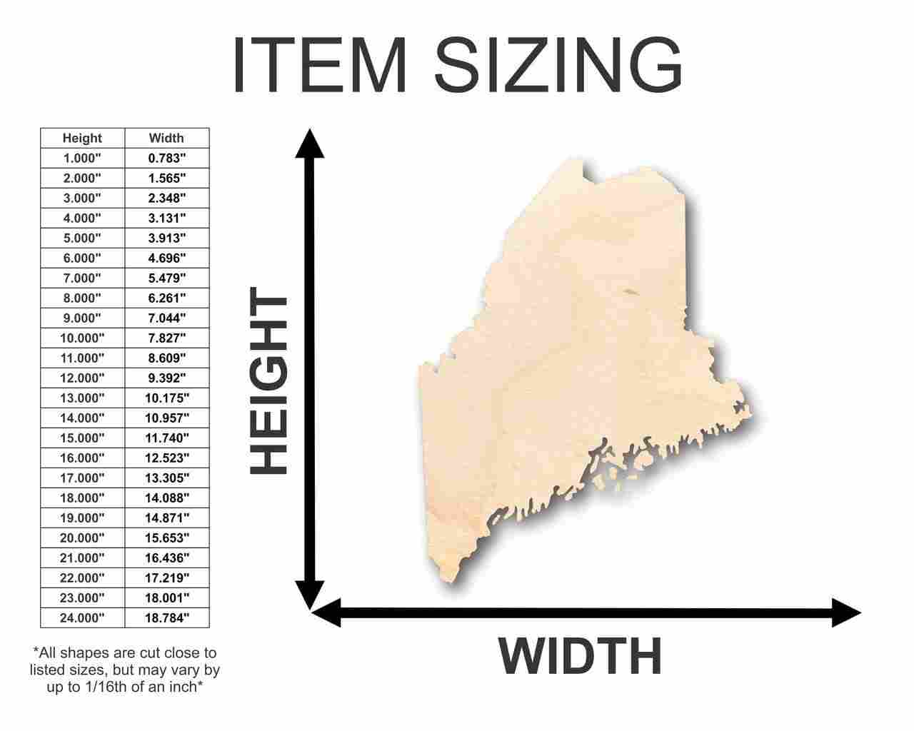 Unfinished Wood Maine Shape - State - Craft - up to 46" DIY