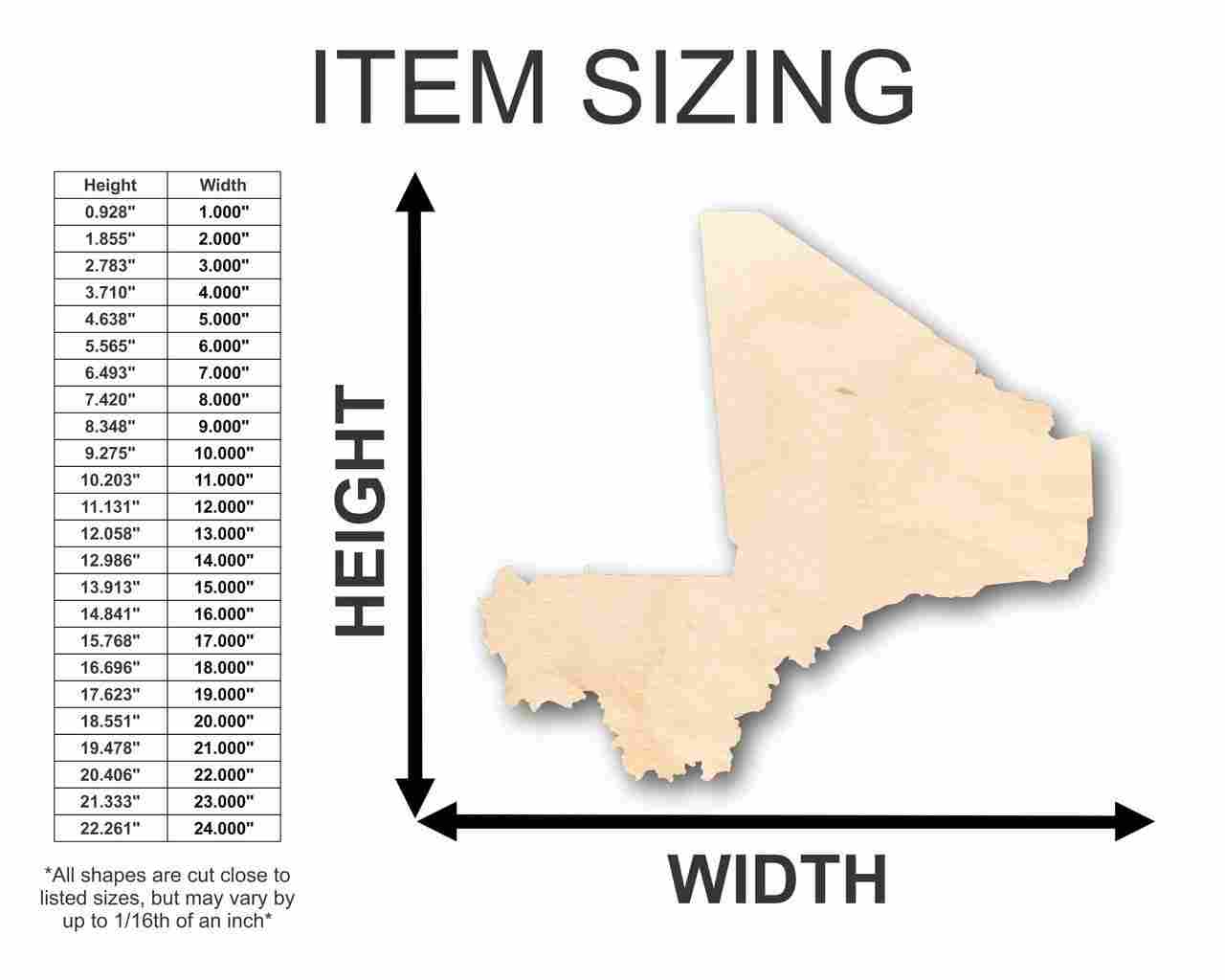 Unfinished Wood Mali Shape - Country - Craft - up to 46" DIY