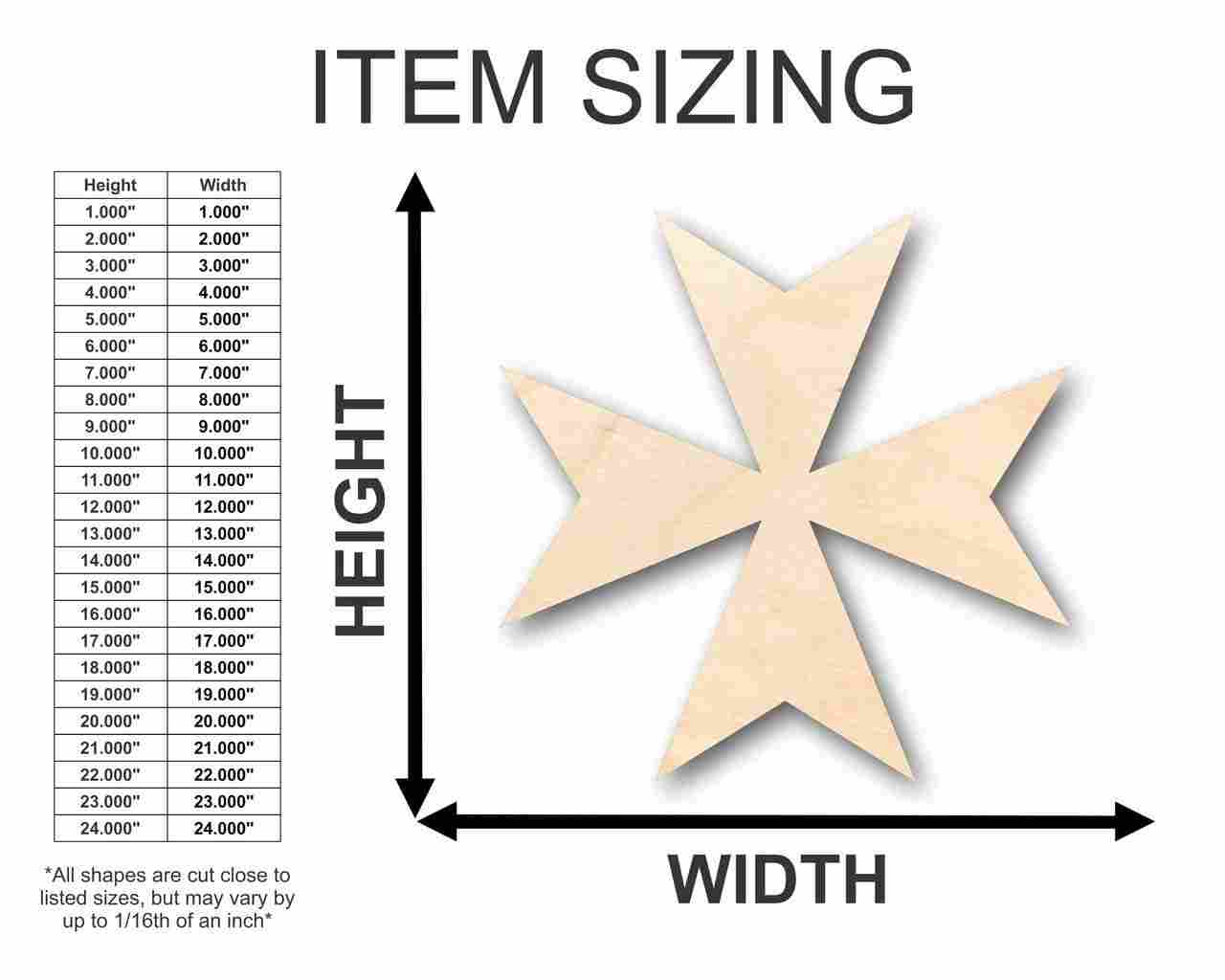 Unfinished Wood Maltese Cross Shape - Malta - Craft up to 46" DIY