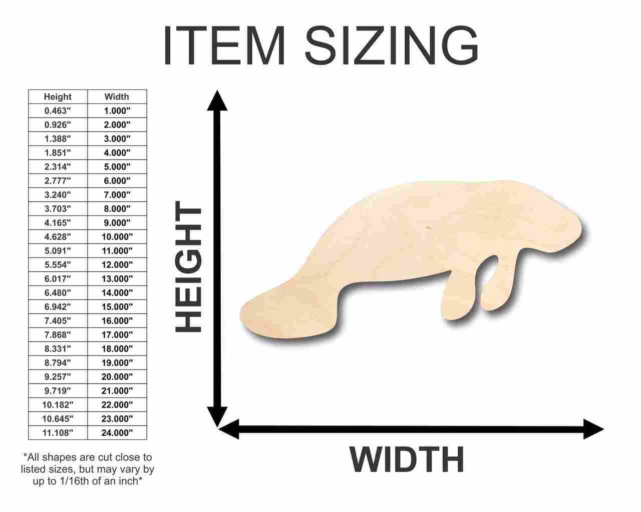 Unfinished Wood Manatee Shape - Florida - Ocean - Craft - up to 46" DIY