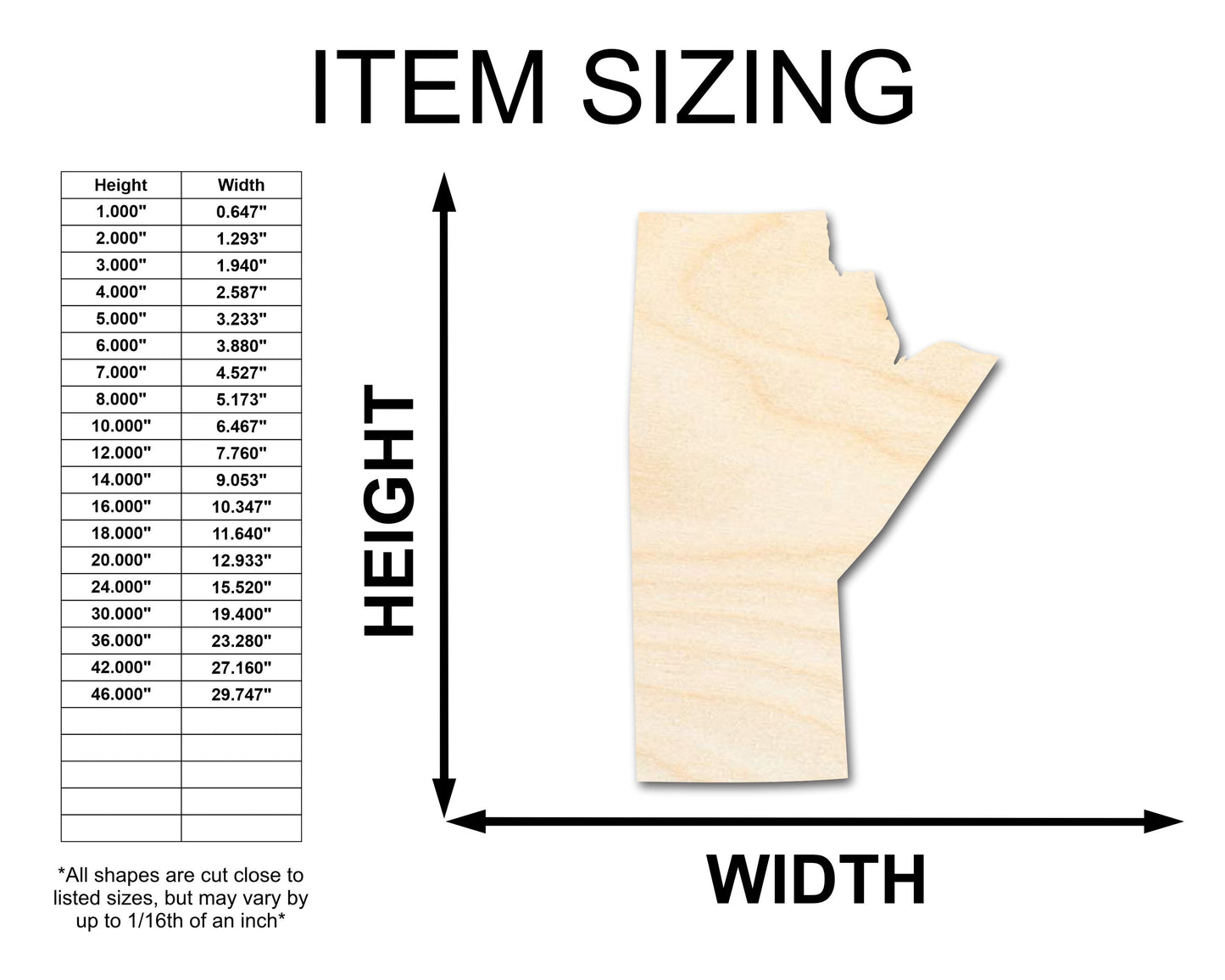 Unfinished Wood Manitoba Province Shape - Canada Province Craft - up to 46" DIY