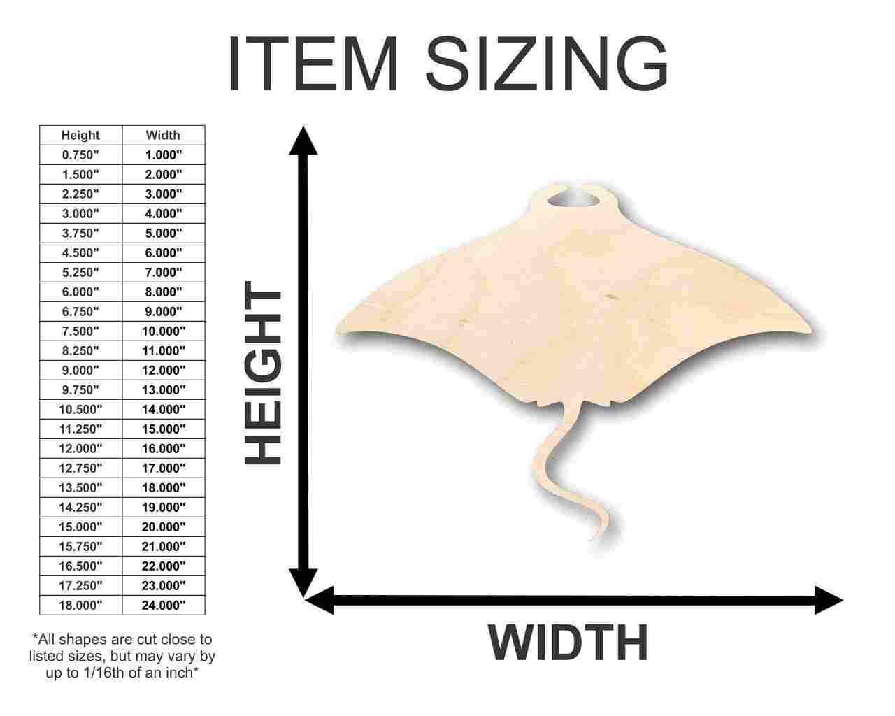 Unfinished Wood Manta Ray Shape - Ocean - Craft - up to 46" DIY