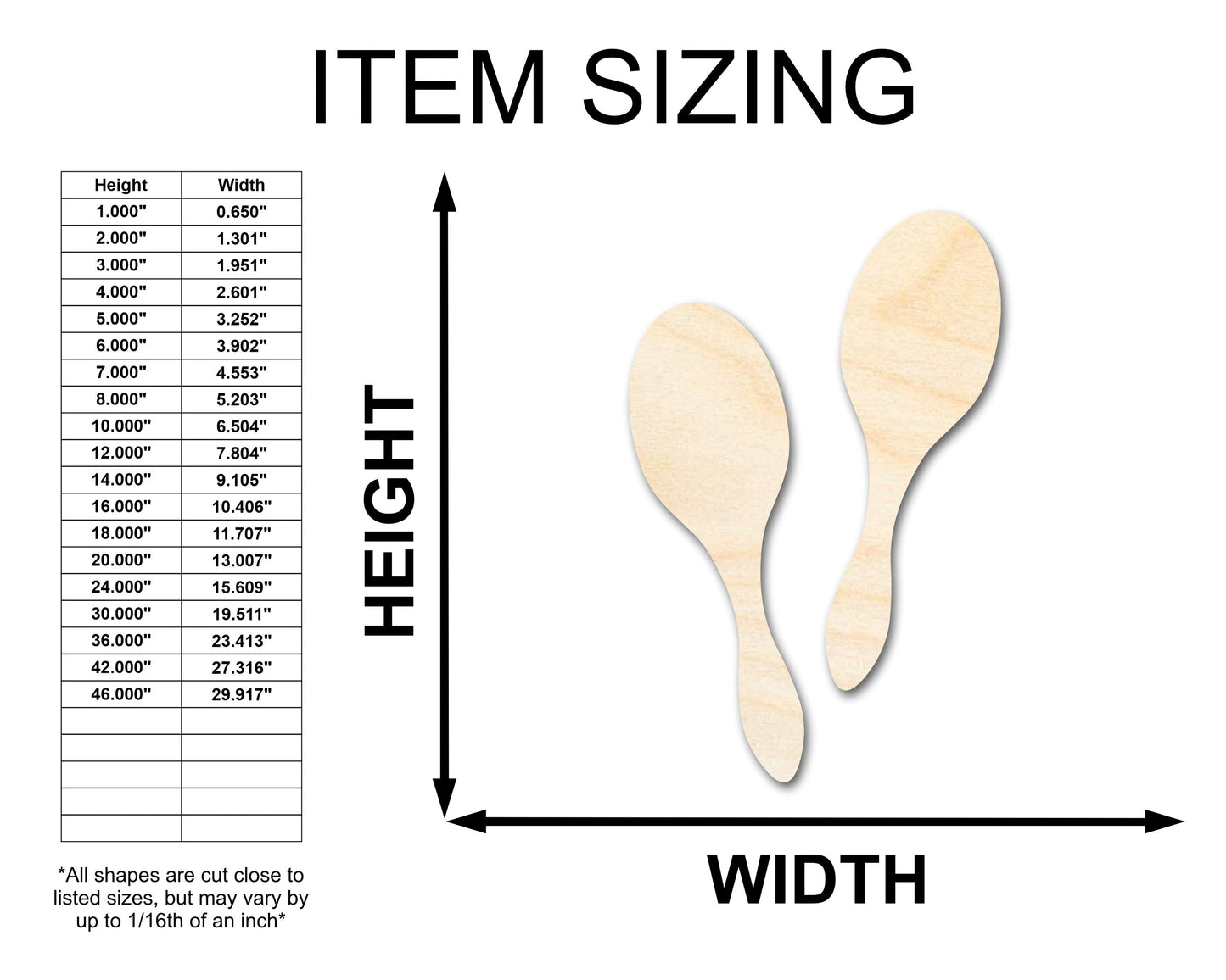 Unfinished Wood Maracas Shape - Craft - up to 46" DIY