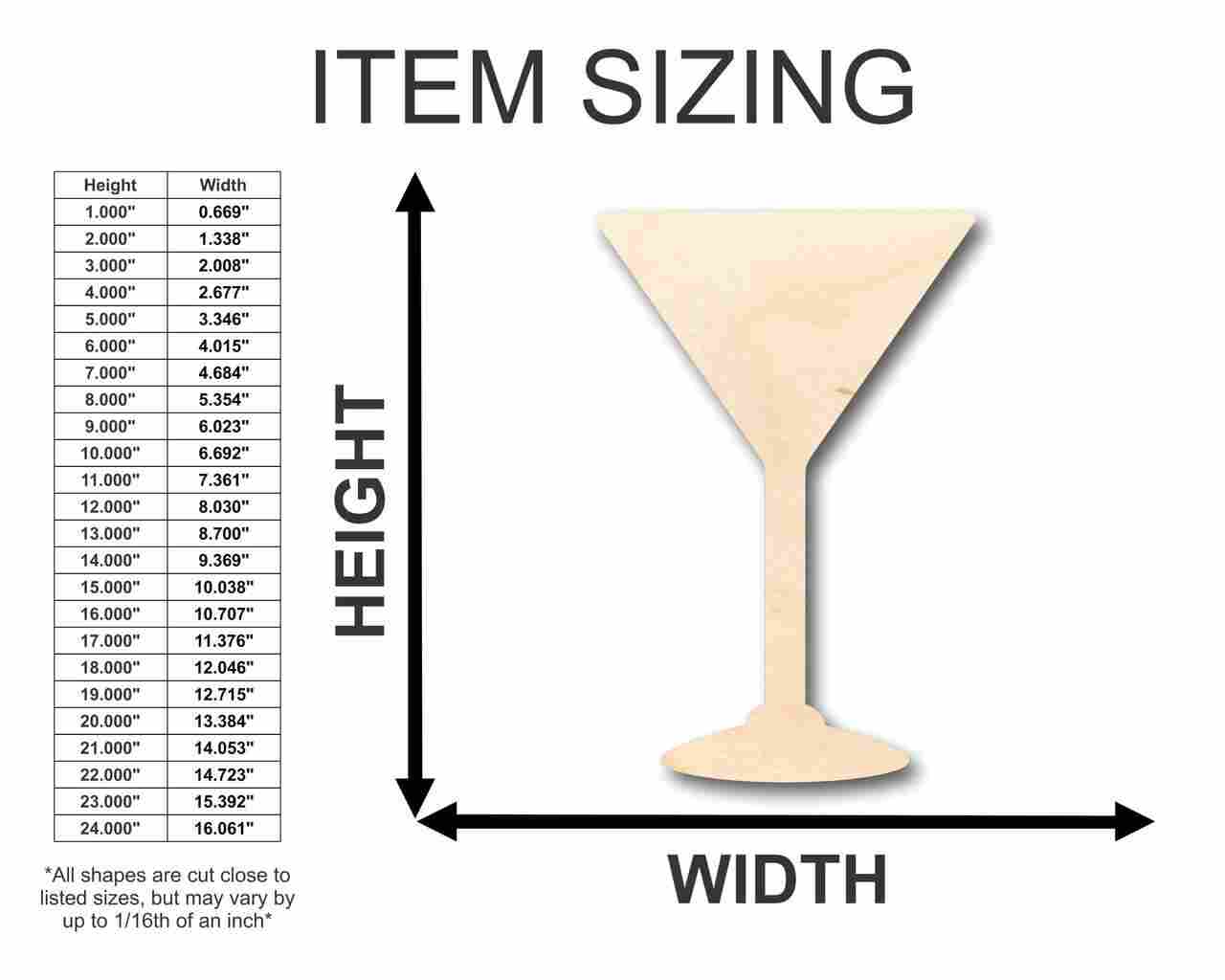 Unfinished Wood Martini Shape - Bar - Craft - up to 46" DIY