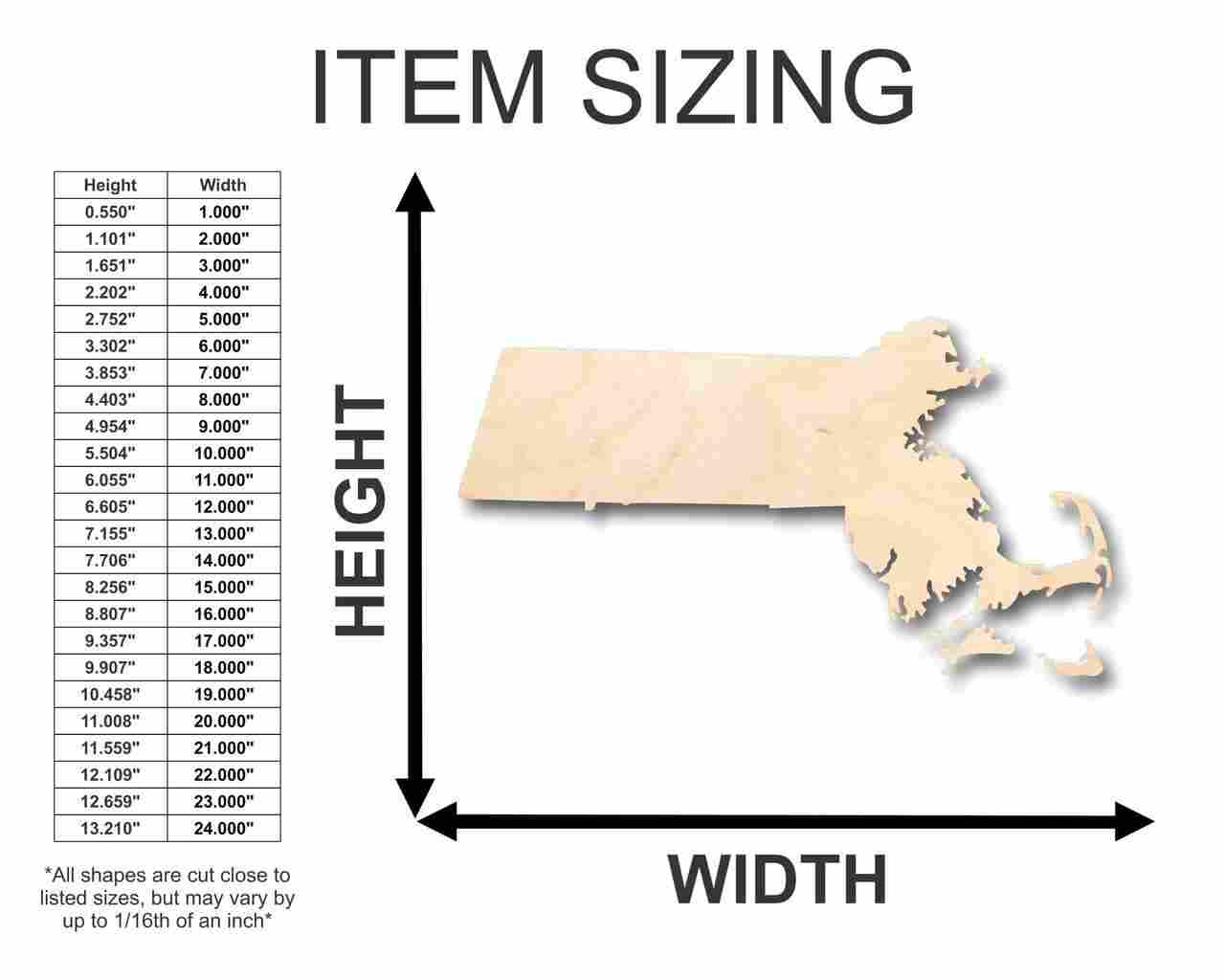 Unfinished Wood Massachusetts Shape - State - Craft - up to 46" DIY