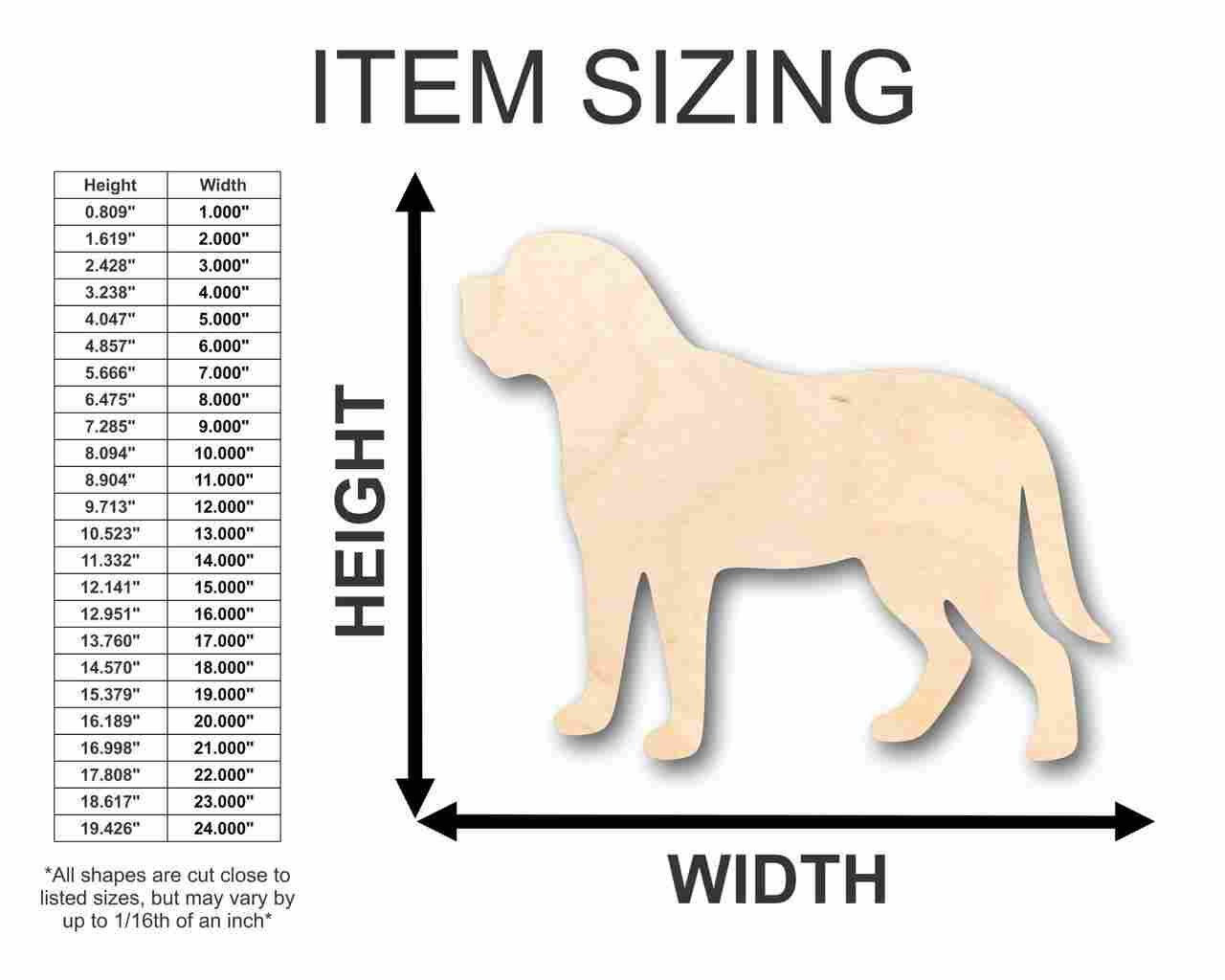 Unfinished Wood Mastiff Dog Shape - Animal - Pet - Craft - up to 46" DIY