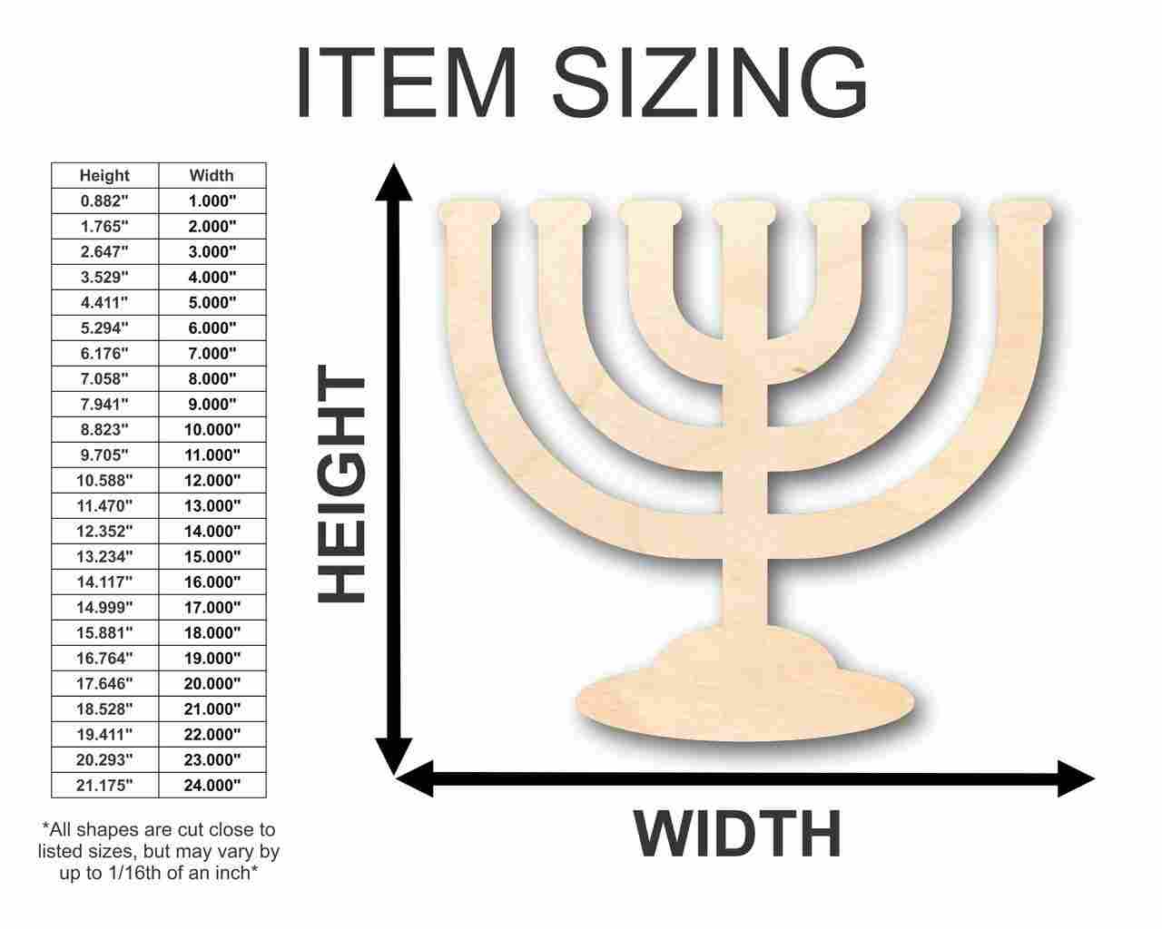 Unfinished Wood Menorah Shape - Hanukkah - Craft - up to 46" DIY
