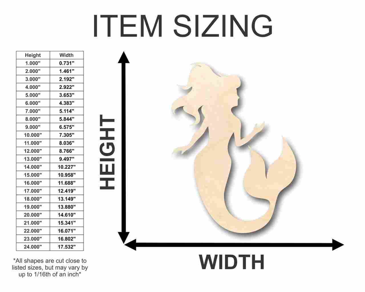 Unfinished Wood Mermaid Shape - Ocean - Craft - up to 46" DIY