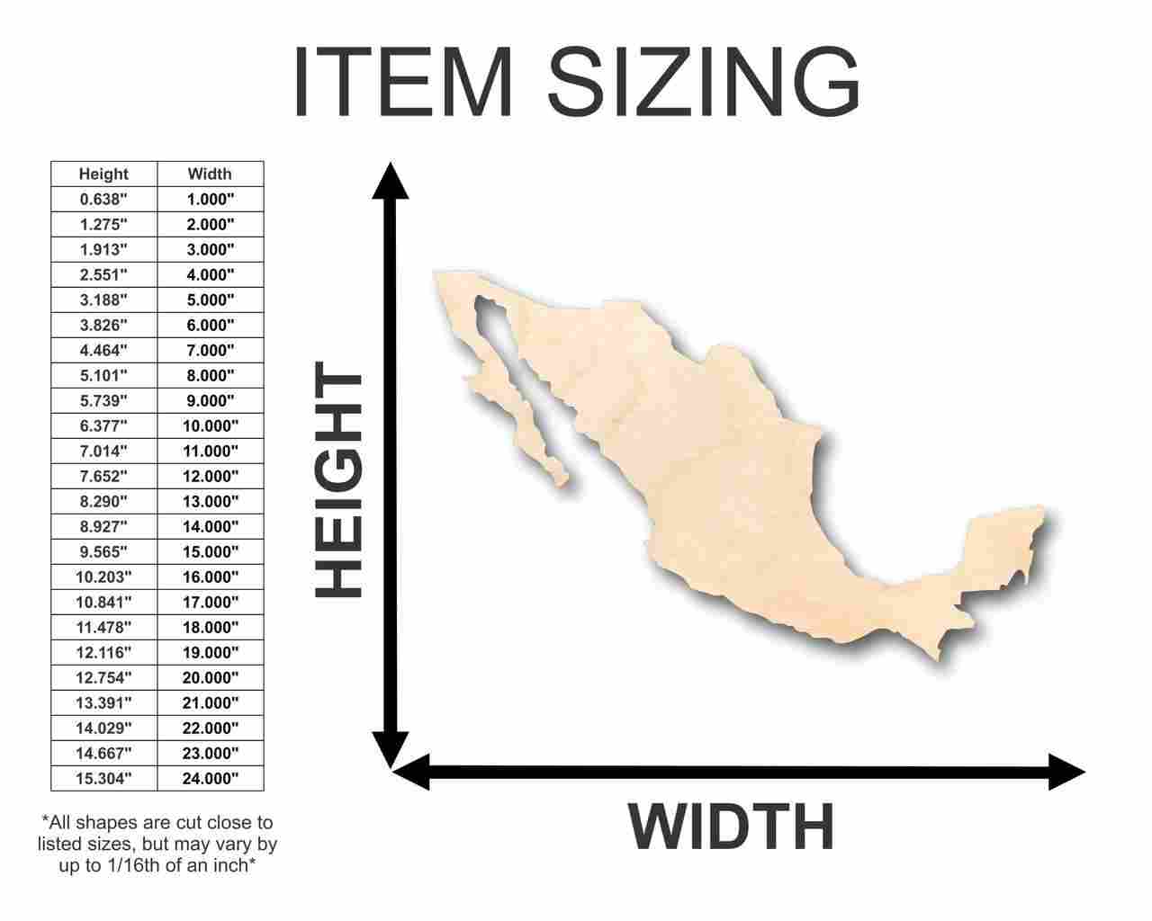 Unfinished Wood Mexico Shape - Country - Craft - up to 46" DIY