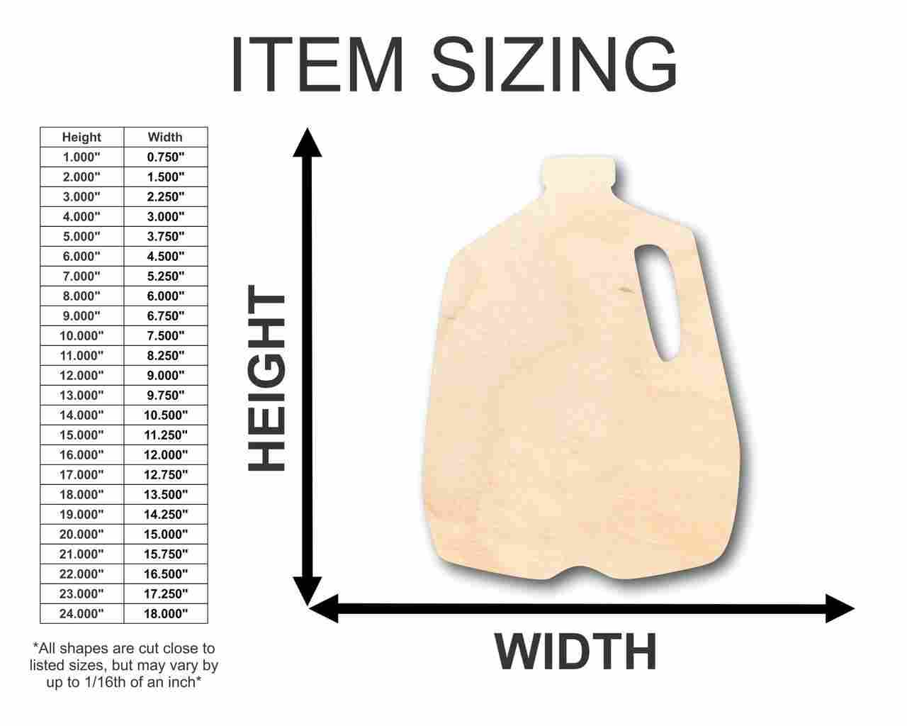 Unfinished Wood Milk Jug Shape - Kitchen - Food - Craft - up to 46" DIY