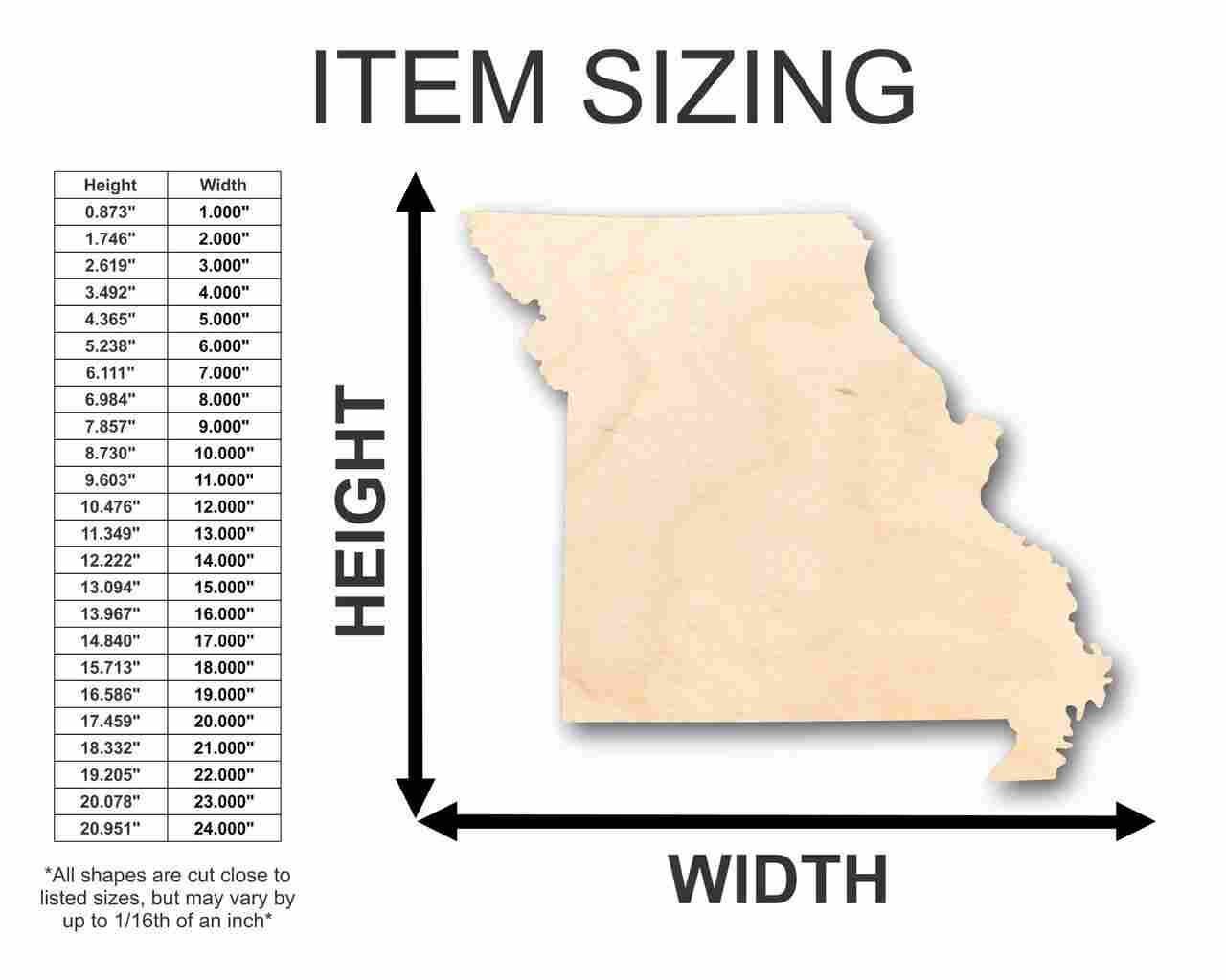 Unfinished Wood Missouri Shape - State - Craft - up to 46" DIY